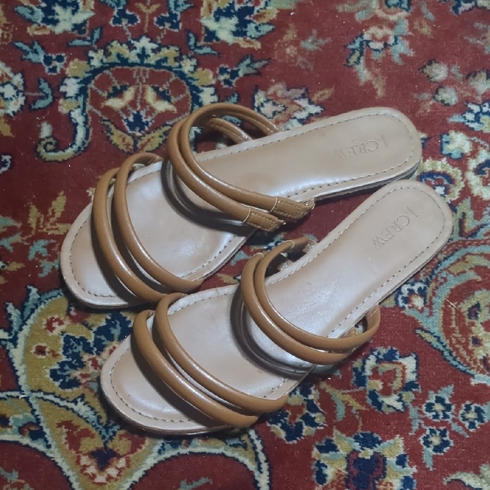J. Crew Tan Strappy Slide Sandals Multi-Strap Design Size 8